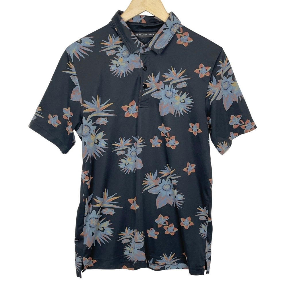 Travis Mathew Tropical Floral Golf Polo Shirt Men M Resortwear Athleisure Preppy
